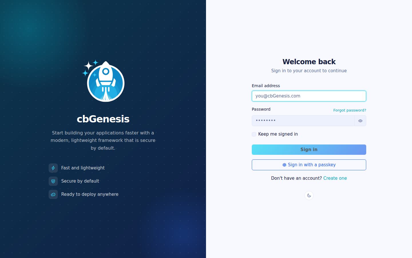 The login screen, using the default AuthSplit layout